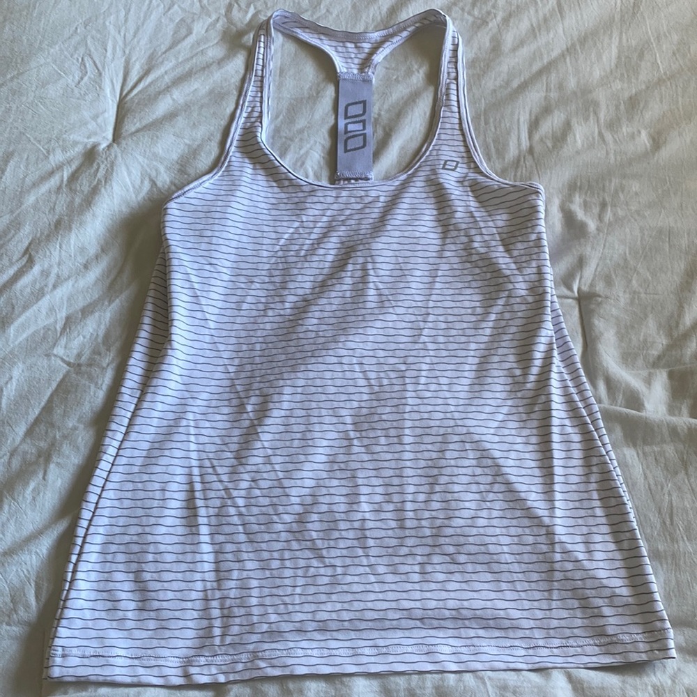 Lorna Jane Tank - White with Grey Stripes - Size S or M